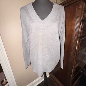 The Drop V-Neck Sweater Womens S Grey NEW Ribbed Knit Pullover HFS-AW24-06